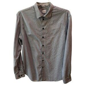 Armani Collezioni Mens Size XL Black White Geometric Long Sleeve Dress Shirt